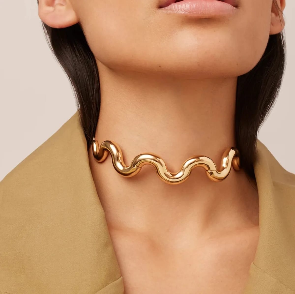 Stainless Steel Gold Ripple Choker