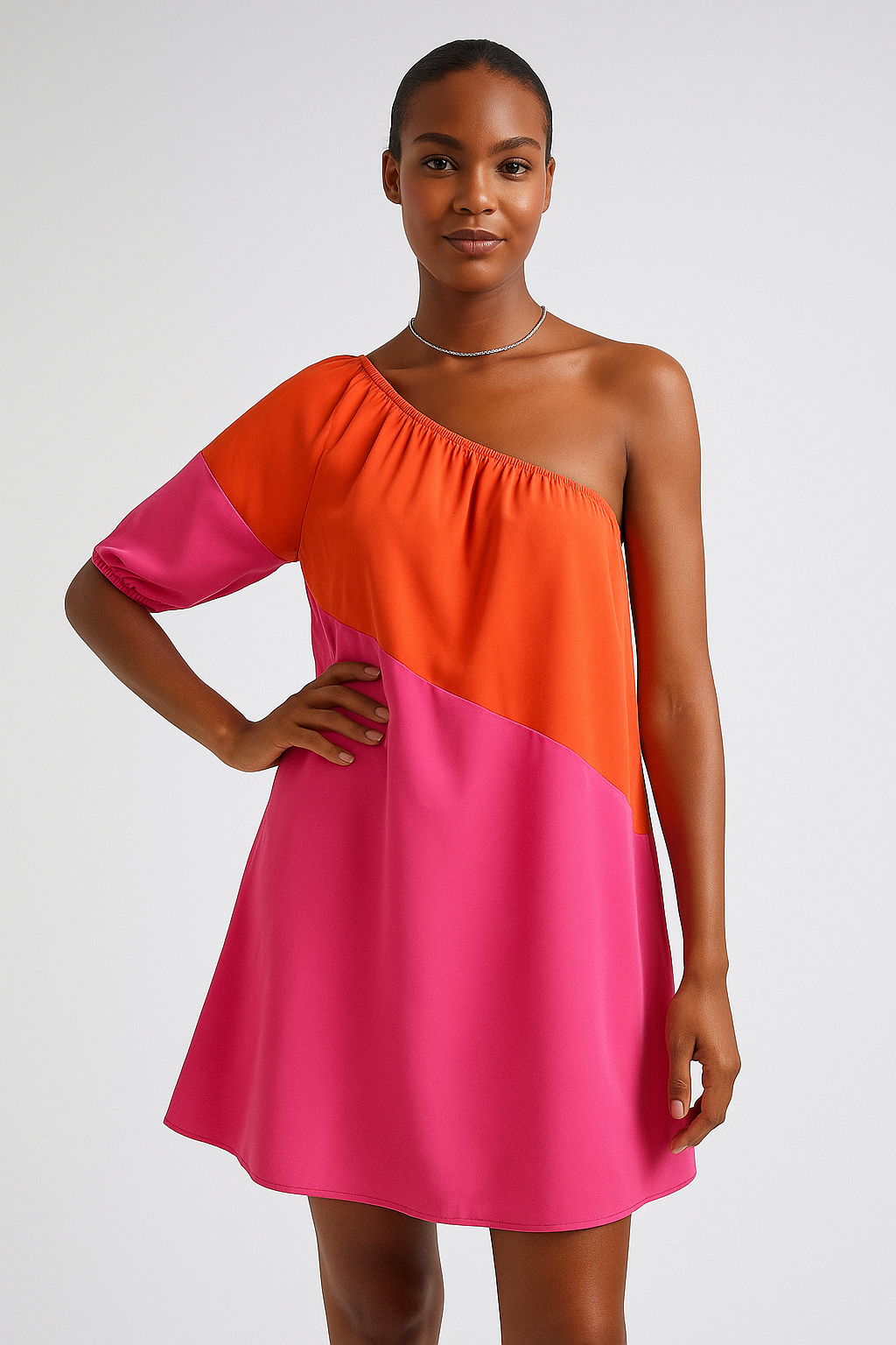 Ladies' Orange & Pink One Shoulder Dress