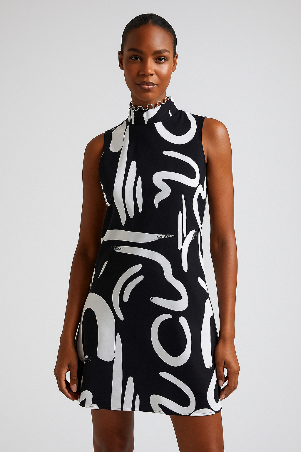 Ladies' Black & White Print Dress