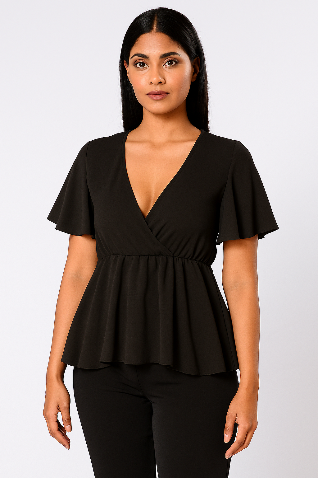Black Frill Waist Top