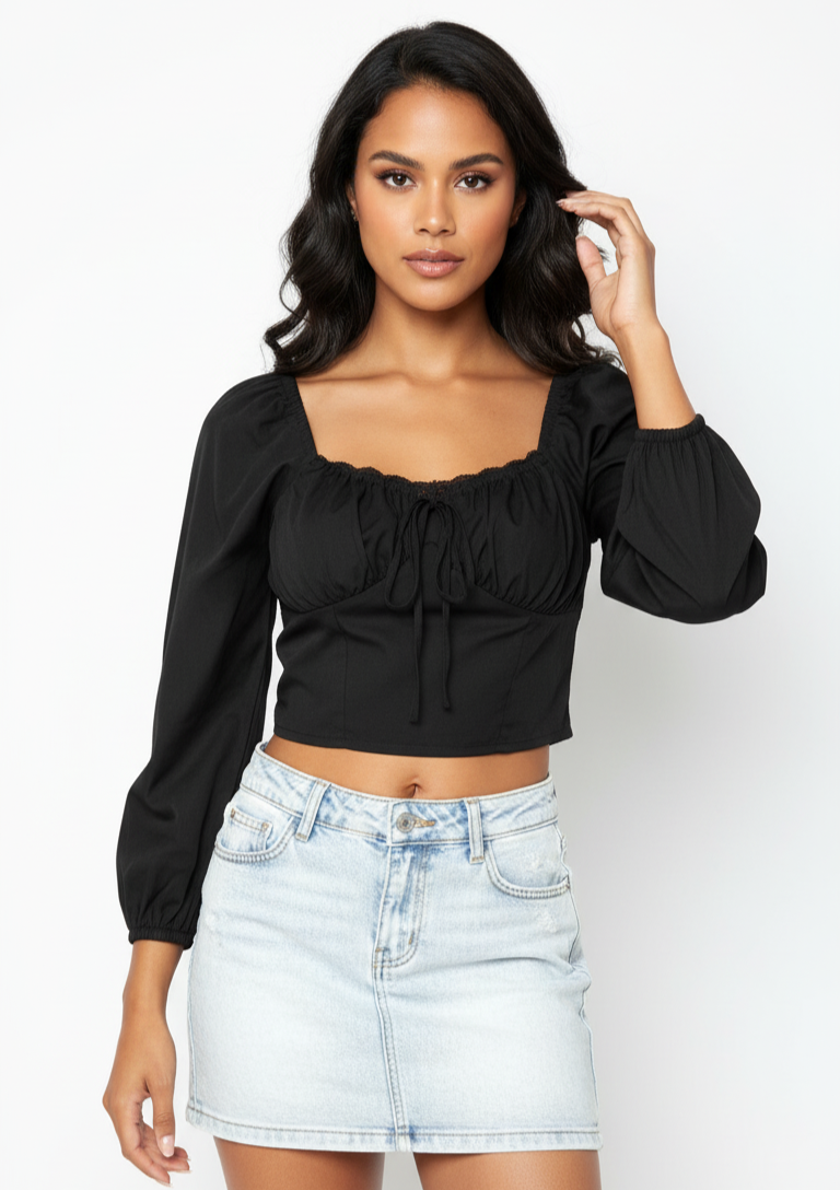 Black Long Sleeve Crop Top